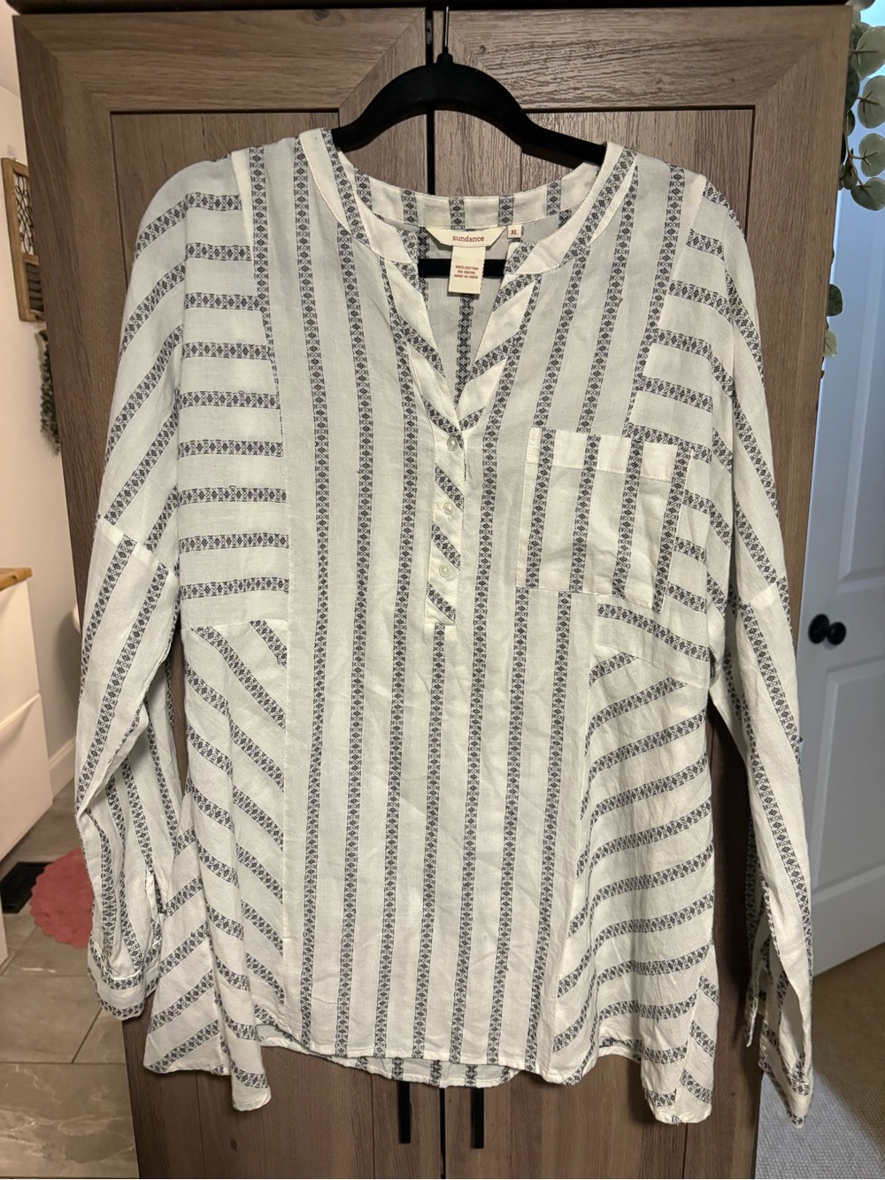 Sundance White and Black Stripe Popover Blouse